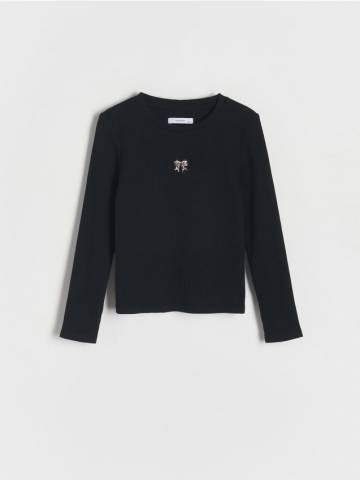 Reserved - Вишита блузка з трикотажу в рубчик - чорний - 517EG-99X Reserved - Вишита блузка з трикотажу в рубчик - чорний - 517EG-99X