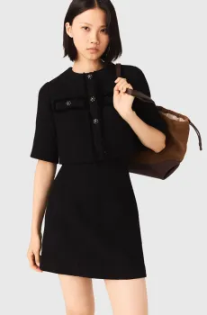 Женское черное твидовое платье 2в1 Черный 36 MAJE MFPRO04600_Black