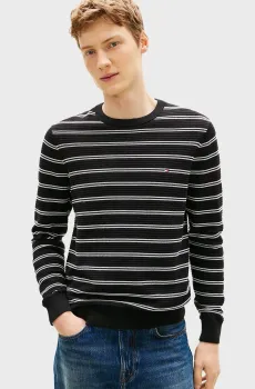 Мужской черный джемпер в полоску SEASONAL STRUCTURE Черный XL Tommy Hilfiger MW0MW41643