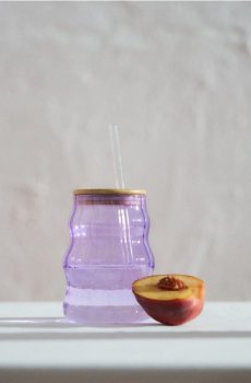 Рифлена чашка з кришкою та соломинкою - Фіолетовий