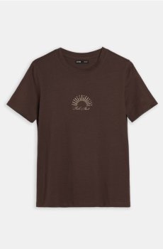 Бавовняна футболка з вишитим написом - коричневий