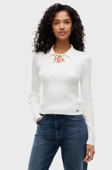 Женское белое поло RIB DETAIL TIE Белый XS Tommy Jeans DW0DW23346