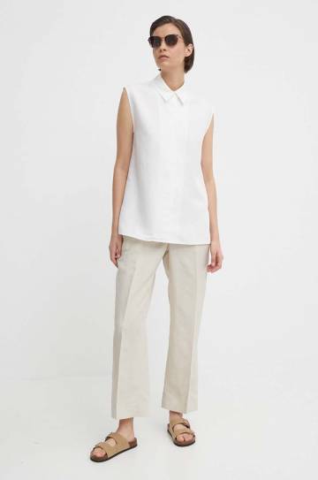 Рубашка с примесью льна Calvin Klein цвет бежевый relaxed классический воротник K20K206696 Рубашка с примесью льна Calvin Klein цвет бежевый relaxed классический воротник K20K206696