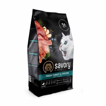 Сухой корм для котят Savory Kitten Fresh Turkey & Chicken с свежим мясом индейки и курицы, 400 г Сухой корм для котят Savory Kitten Fresh Turkey & Chicken с свежим мясом индейки и курицы, 400 г