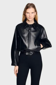 Женская черная кожаная куртка Черный 36 Sandro SFPBL01329_Black