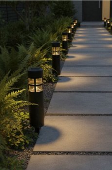 Садовий сонячний LED ліхтар стовпчикового типу для встановлення в ґрунт - чорний