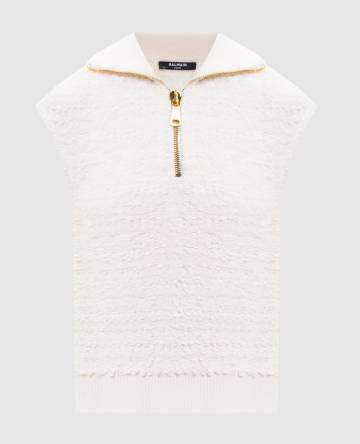 Белый твидовый топ с молнией