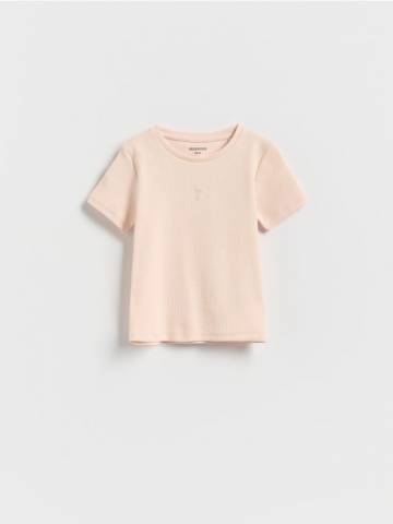 Reserved - Бавовняна футболка з вишивкою - пастельний рожевий - 406EC-03X