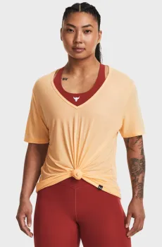 Женская персиковая футболка Pjt Rck Completer Deep V T Оранжевый XS Under Armour 1380234-792