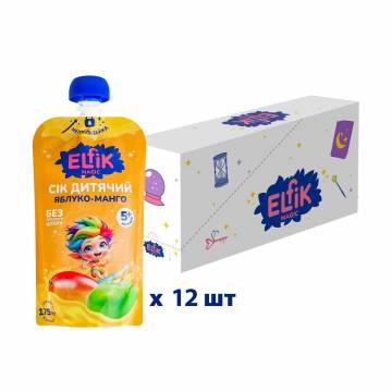 Сок детский Elfik Magic Яблоко-манго, без добавленого сахара, от 5 месяцев, 12*175 мл Сок детский Elfik Magic Яблоко-манго, без добавленого сахара, от 5 месяцев, 12*175 мл