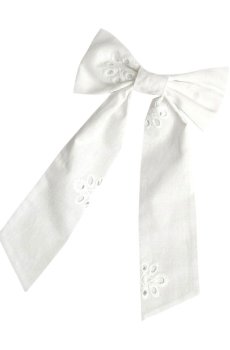 Бант для волос Miso на автомате, прошва, белая лента, меньше узора, 1 шт (S014)