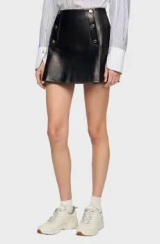 Женская темно-коричневая кожаная юбка Коричневый 38 Sandro SFPJU01535_Brown