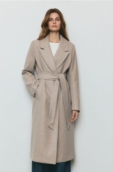 Reserved - Подовжене пальто з зав’язкою на талії - бежевий - 355KK-08M