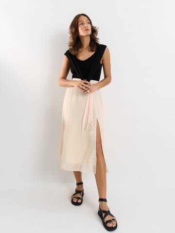 Mohito - Спідниця міді з розрізом - бежевий - 34