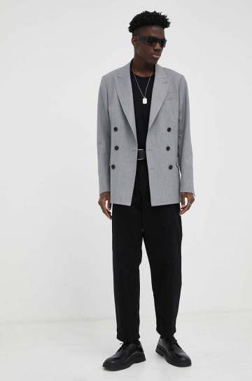Шерстяной пиджак AllSaints цвет серый Шерстяной пиджак AllSaints цвет серый