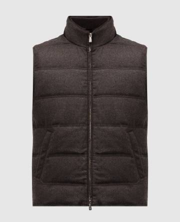 Коричневый пуховый жилет из шерсти и кашемира