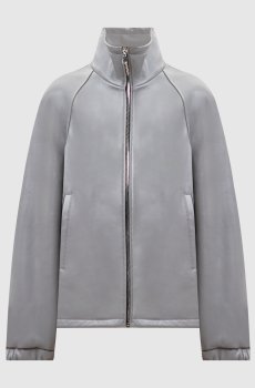 Серая кожаная куртка прямого кроя