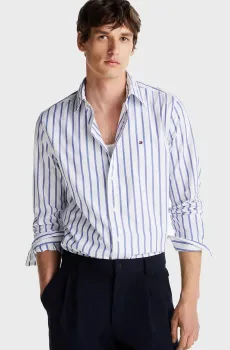 Мужская белая рубашка в полоску FLEX POPLIN NAUTICAL STP Белый S Tommy Hilfiger MW0MW37556
