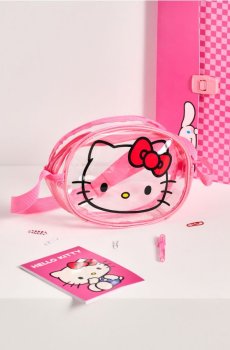 Шкільний набір Hello Kitty із блокнотом і ручкою в прозорій сумочці, 3 штуки - рожевий