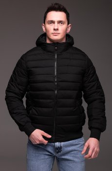 Мужская демисезонная куртка черная с капюшоном RA-2325-black