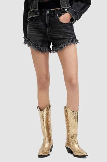 Хлопковые джинсовые шорты AllSaints ASTRID FRAY цвет чёрный однотонные высокая посадка W036EA Хлопковые джинсовые шорты AllSaints ASTRID FRAY цвет чёрный однотонные высокая посадка W036EA
