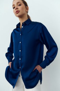 Синя сорочка оверсайз зі штучного шовку