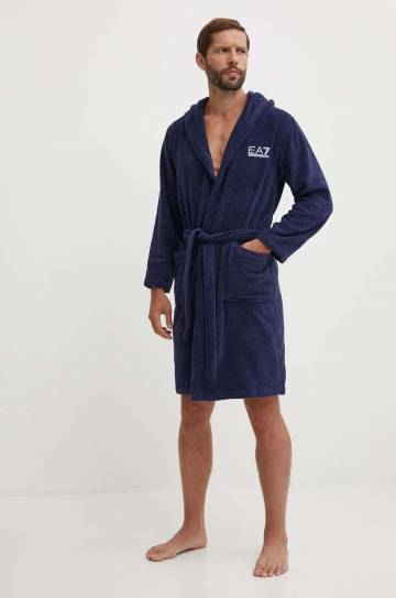 Хлопковый халат EA7 Emporio Armani цвет синий CC792.904020 Хлопковый халат EA7 Emporio Armani цвет синий CC792.904020