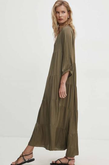 Платье Answear Lab цвет бежевый maxi расклешённая Платье Answear Lab цвет бежевый maxi расклешённая