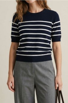 Светр із коротким рукавом у смужку - темно-синій