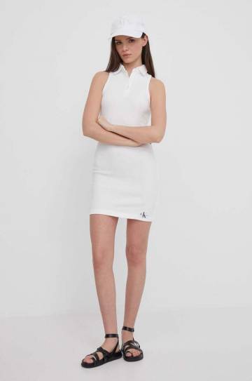 Хлопковое платье Calvin Klein Jeans цвет белый mini облегающая Хлопковое платье Calvin Klein Jeans цвет белый mini облегающая