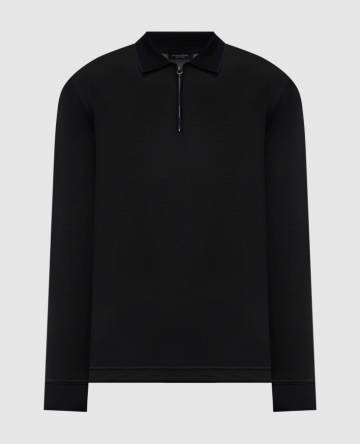 Черное поло из шерсти с эмблемой