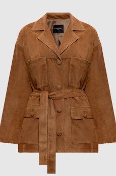 Коричневая замшевая куртка Ivan с поясом