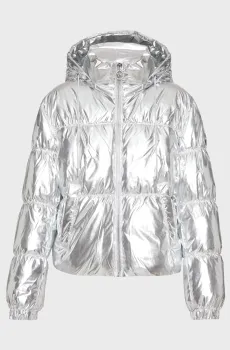 Женская серебристая куртка HOODED HIGH SHINE DOWN JACKET Серебряный XS Michael Kors 77B6594M42