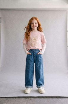 Джинси wide leg з ефектом прання - синій