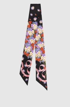 Черная лента твили из шелка в принт