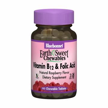 Витамин В12 + фолиевая кислота Bluebonnet Nutrition Earth Sweet Chewables Vitamin B12 & Folic Acid, 180 жевательных таблеток