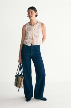 Reserved - Ажурний жилет - білий - 648KM-00X