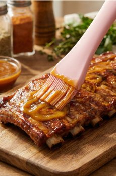 Силіконова лопатка з пензликом - пастельний рожевий