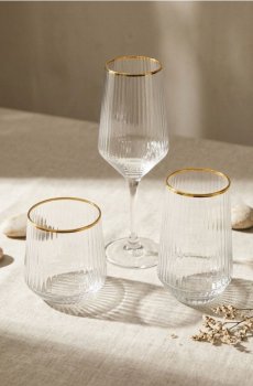 Келихи для вина з рифленням і золотою облямівкою 2 pack - золотий