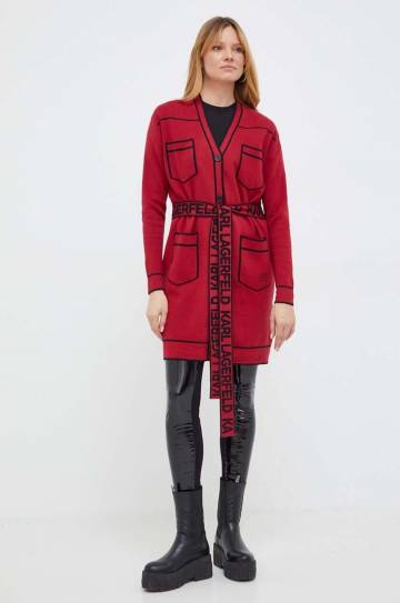 Кардиган с примесью шерсти Karl Lagerfeld цвет красный лёгкий Кардиган с примесью шерсти Karl Lagerfeld цвет красный лёгкий