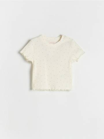 Reserved - Футболка з трикотажу в рубчик - бежевий - 283DB-08X Reserved - Футболка з трикотажу в рубчик - бежевий - 283DB-08X