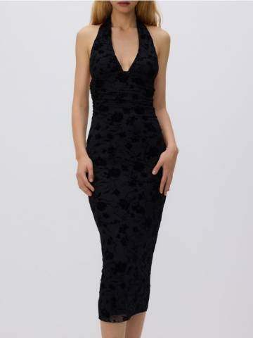 Reserved - Сукня з оксамитовим оздобленням - чорний - 931GA-99X