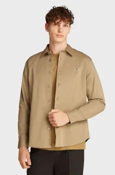 Мужская бежевая рубашка WOVEN LABEL COTTON TWILL Бежевый M Calvin Klein Jeans J30J327585