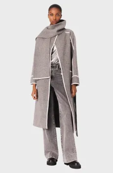Женское серое шерстяное пальто Серый 36 MAJE MFPOU01377_Grey-White