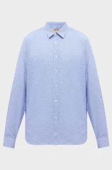 Мужская синяя льняная рубашка с узором Синий M Woolrich 0170MRUT3977-3684