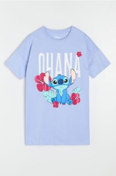 Бавовняна нічна сорочка з принтом Stitch - блакитний