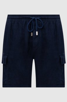 Синие шорты-карго из льна