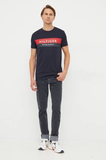 Хлопковая футболка Tommy Hilfiger цвет синий с принтом Хлопковая футболка Tommy Hilfiger цвет синий с принтом