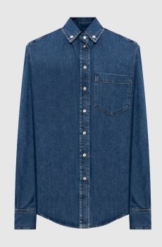 Синяя джинсовая рубашка с акцентными плечами