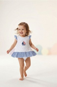 Бавовняне боді-сукня з мотивом вітрильника - білий